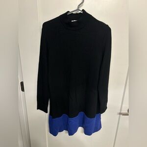 St. John Santana Knit Long Sweater in Black with Blue Stripe